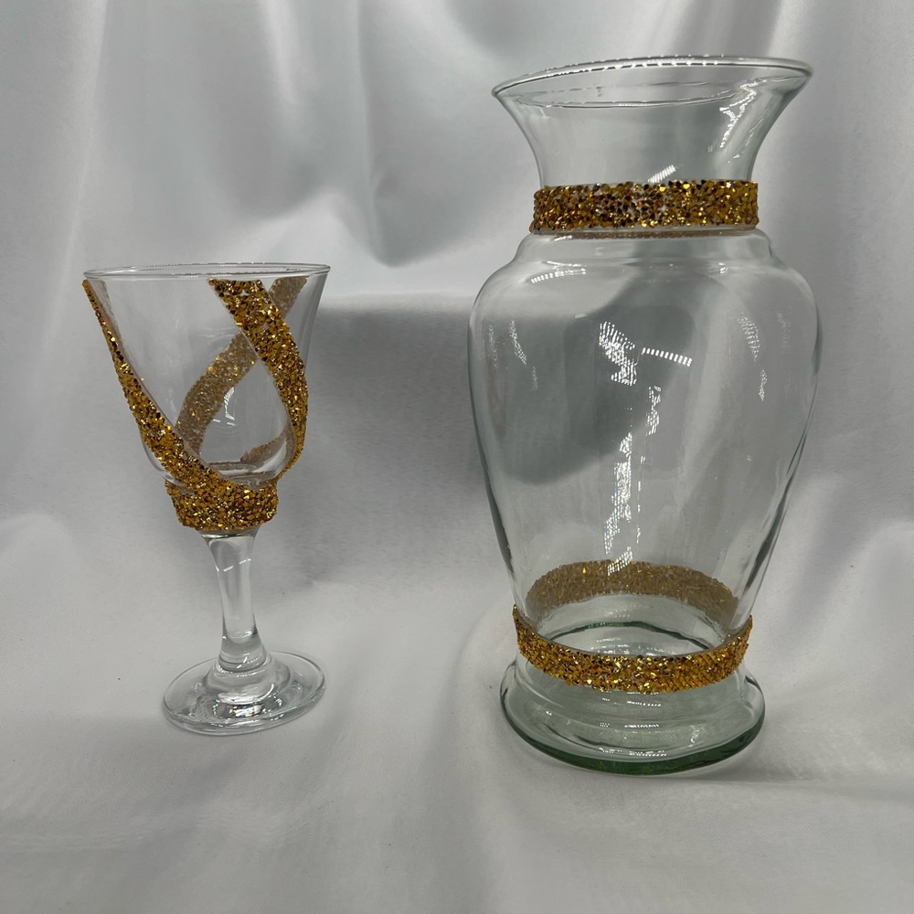 Two piece vase set with rhinestones
